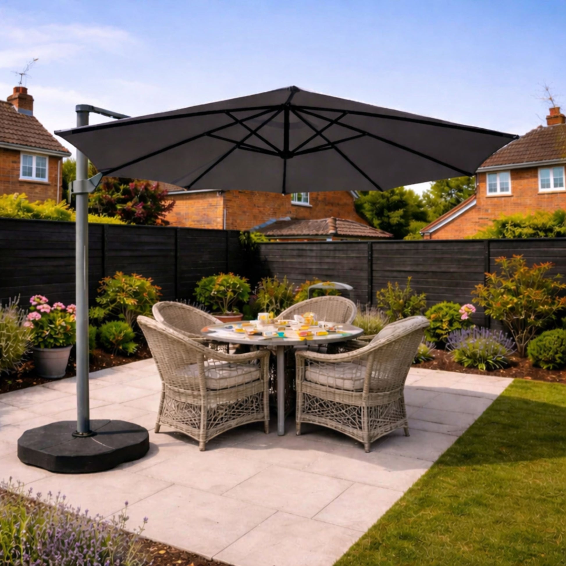ENJOi Atlas Round Cantilever Parasol (with base) Grey - 3m