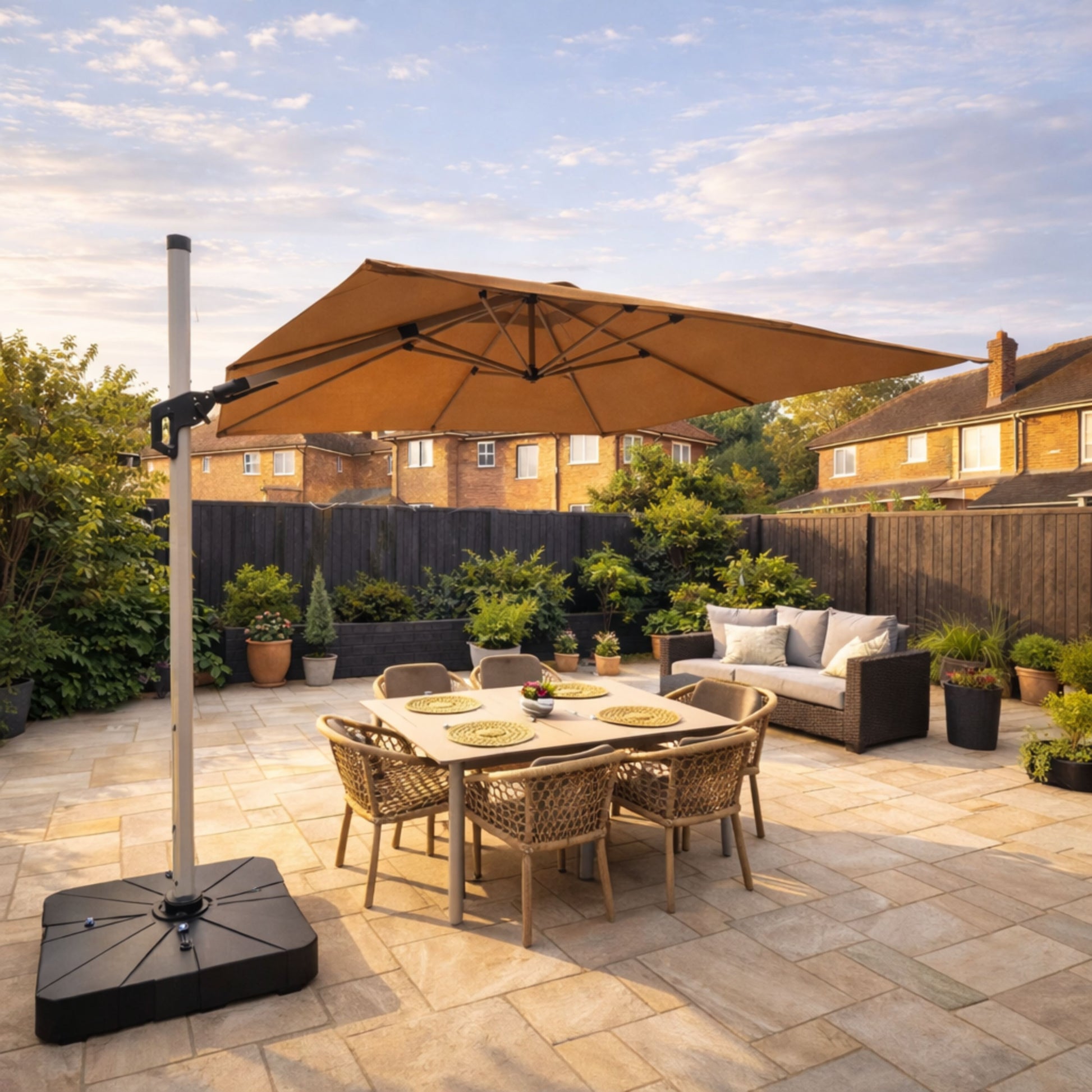 ENJOi Vector 3m x 3m Square Taupe Cantilever Parasol with Base