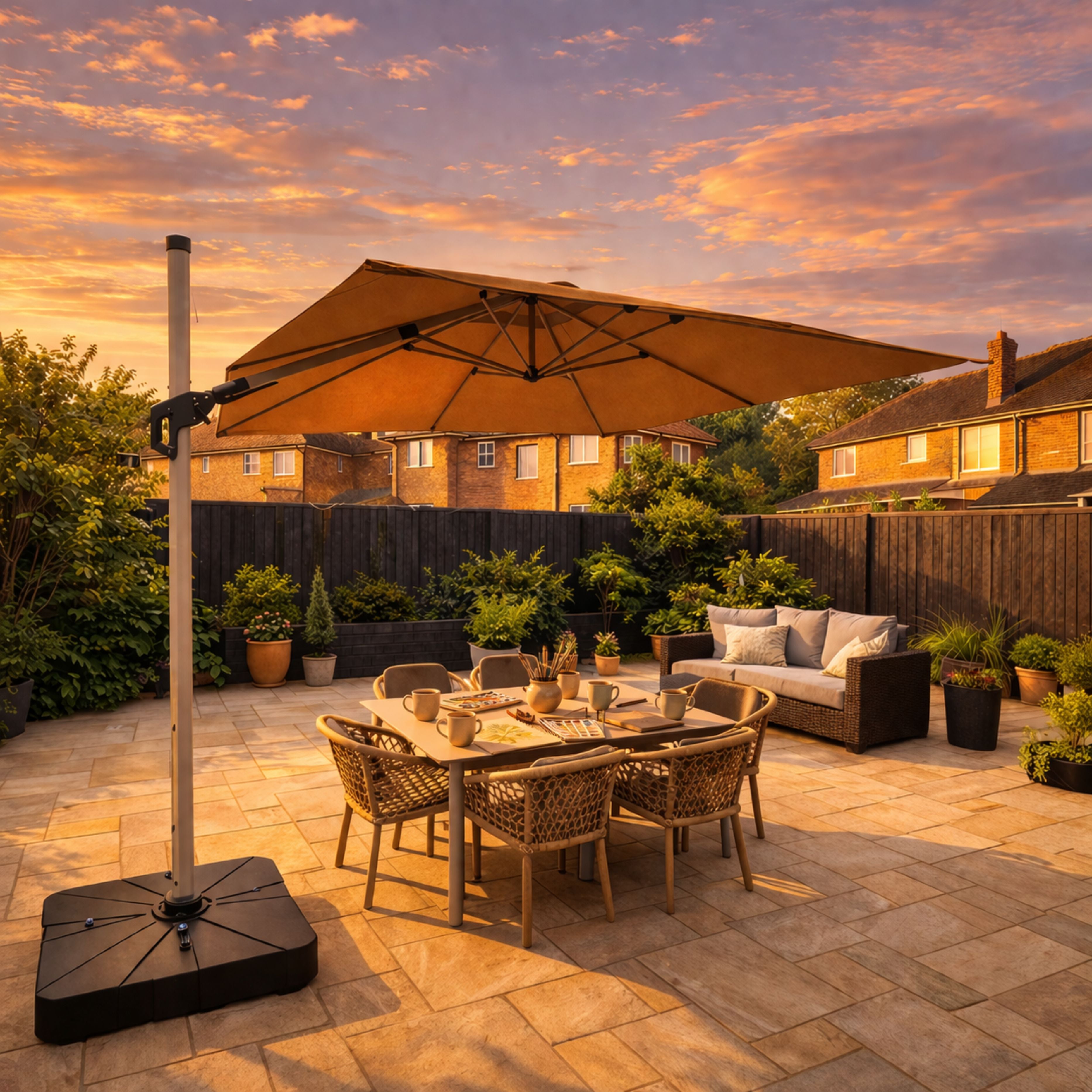 ENJOi Vector 3m x 3m Square Taupe Cantilever Parasol with Base