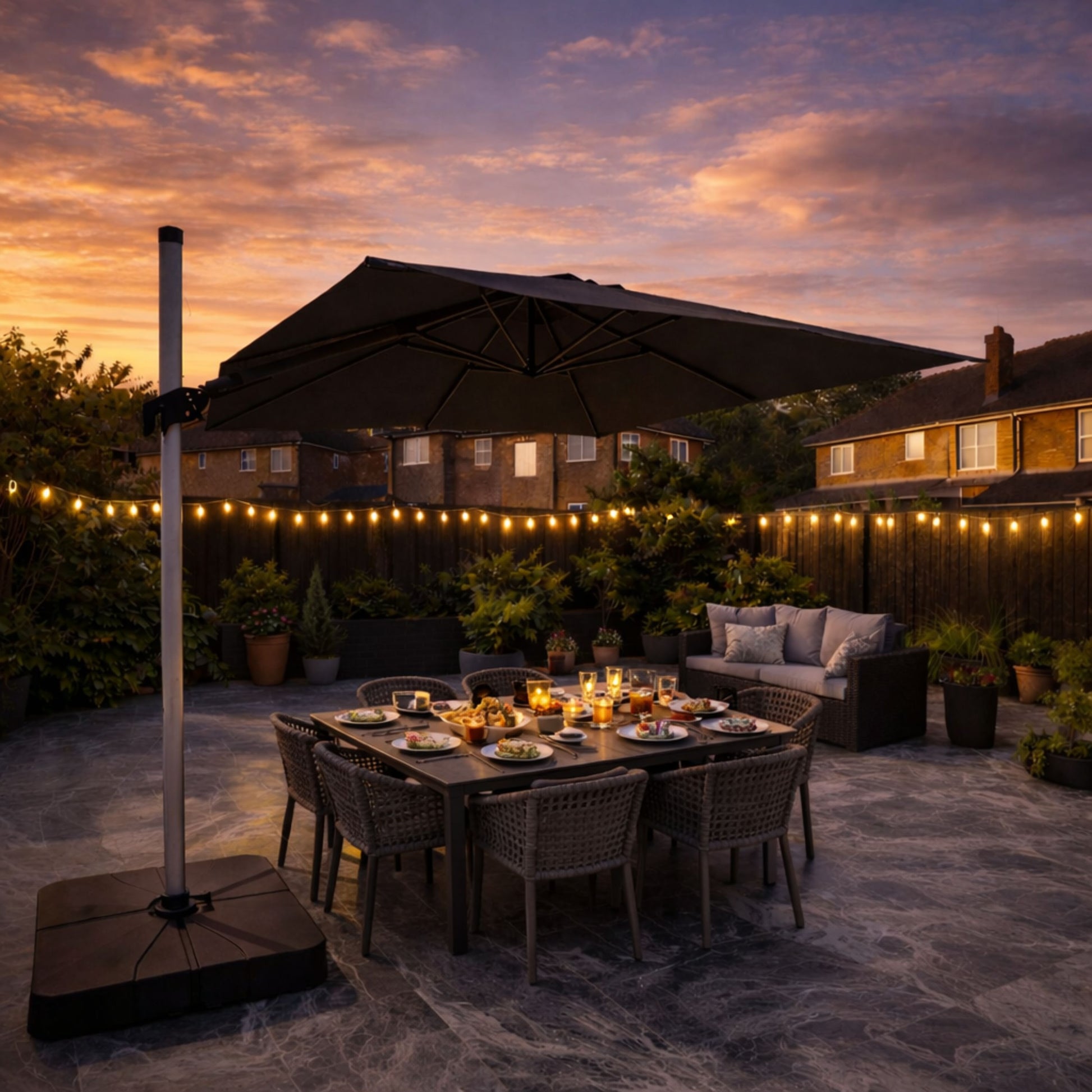 ENJOi Vector 3m x 3m Square Grey Cantilever Parasol with Base