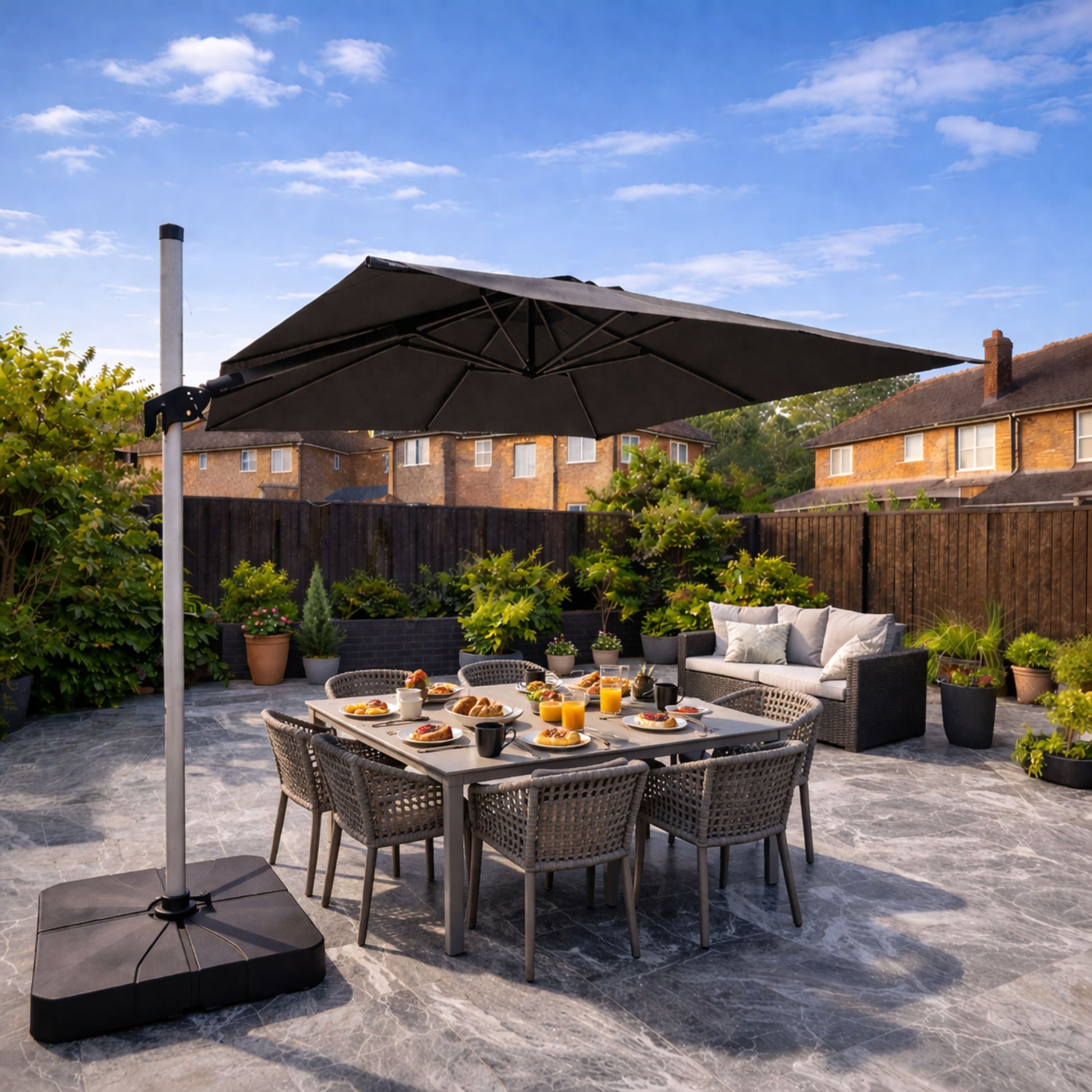 ENJOi Vector 3m x 3m Square Grey Cantilever Parasol with Base