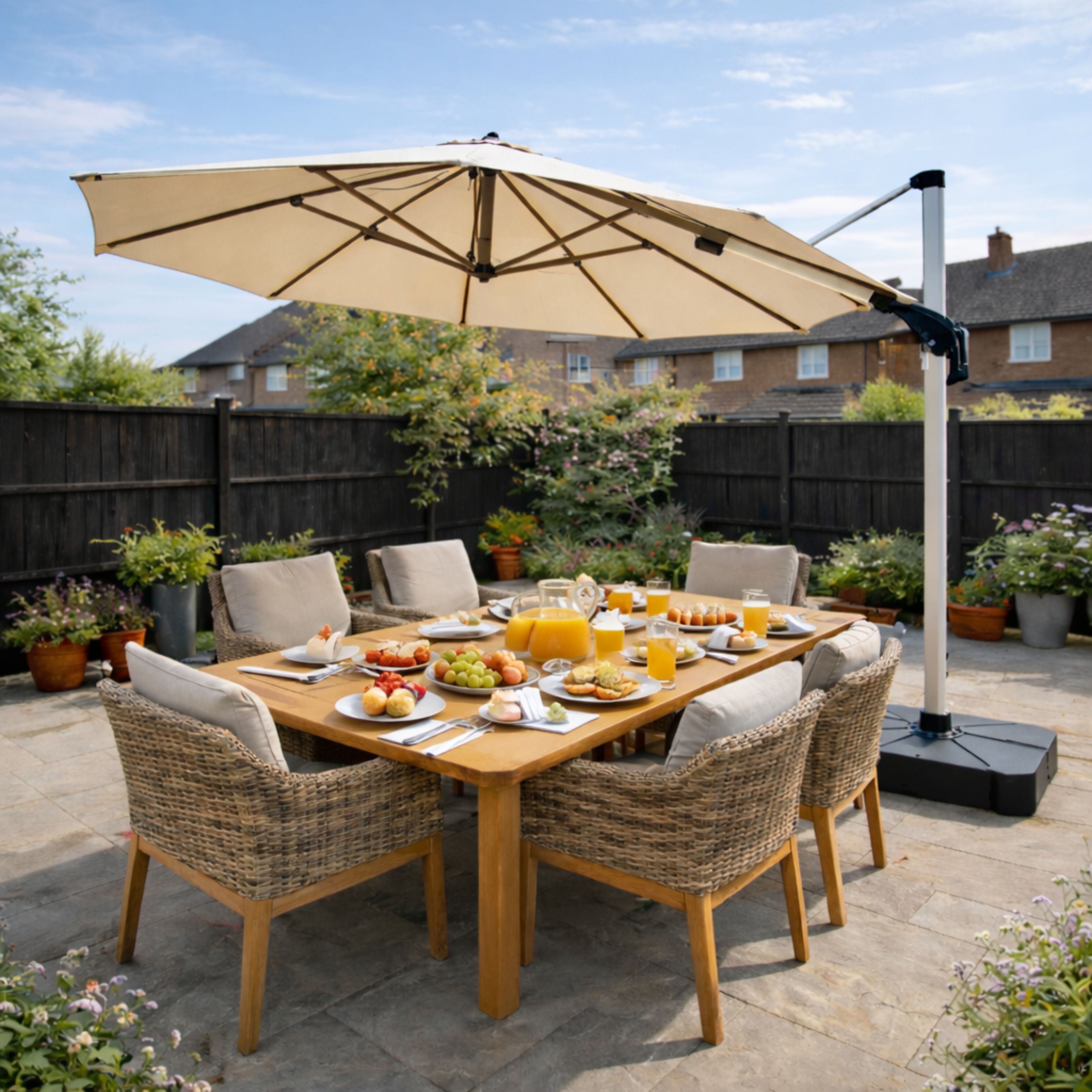 ENJOi Vector Round Cantilever Parasol (with base) Taupe - 3.5m