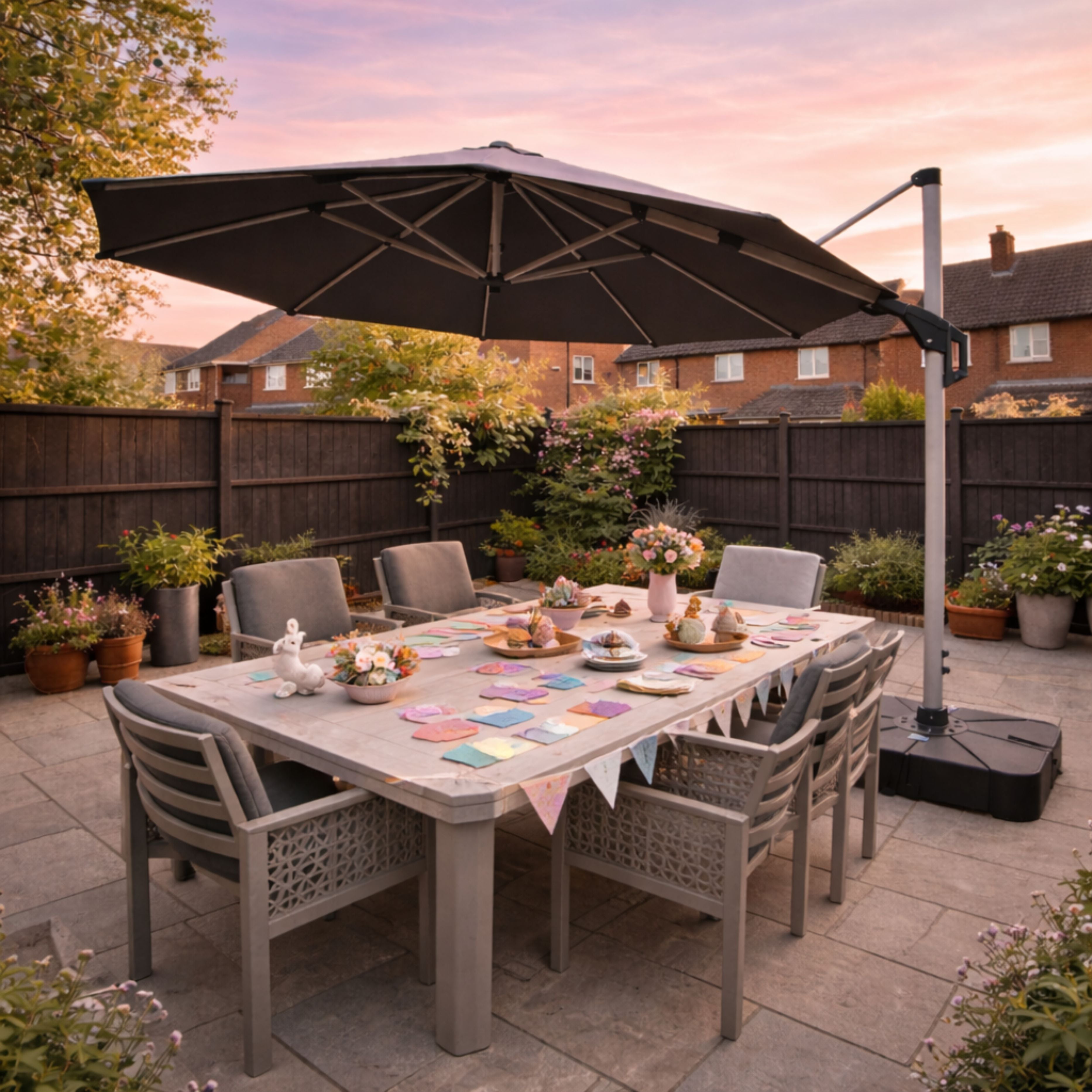 ENJOi Vector 3.5m Round Grey Cantilever Parasol with Base