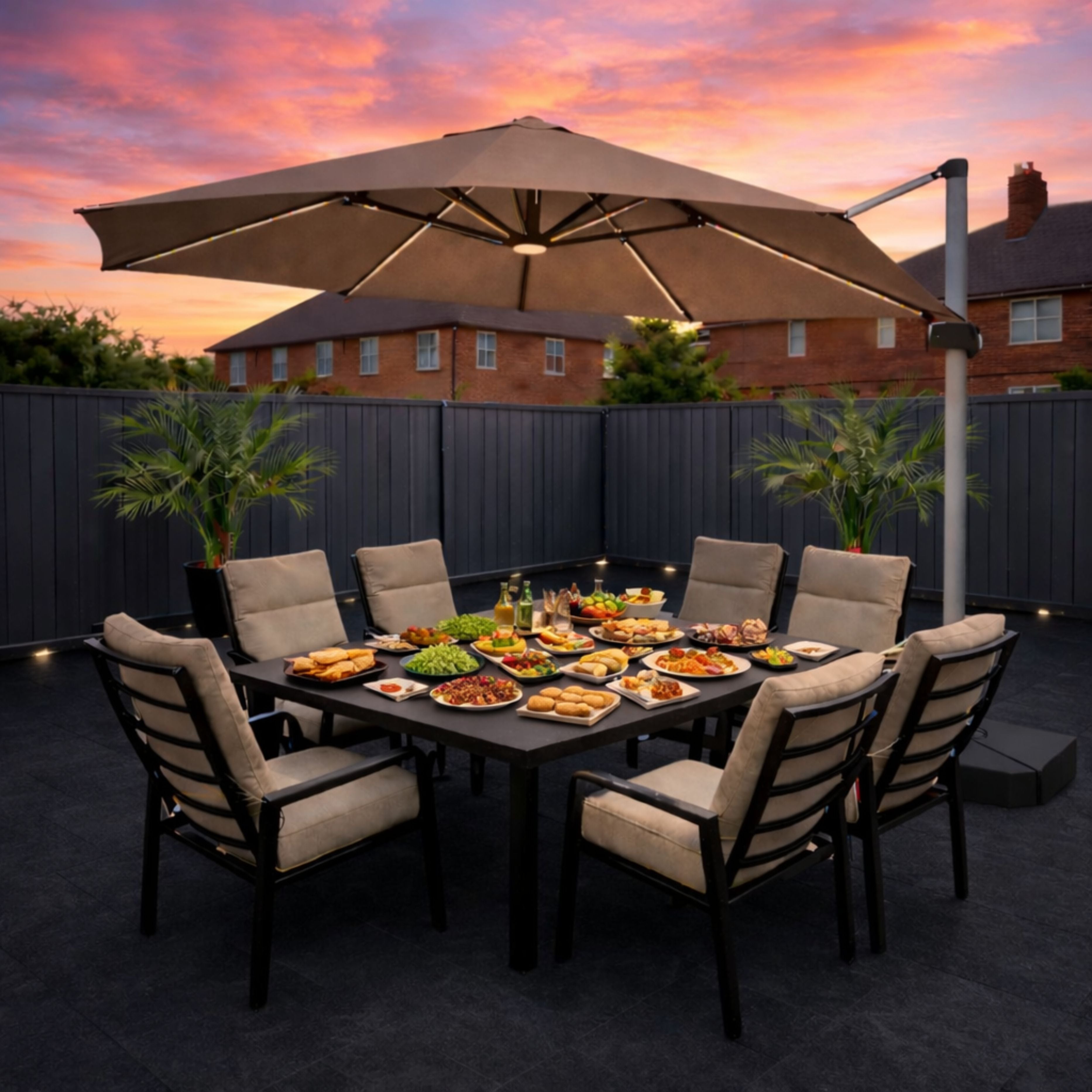 ENJOi Apex 3.5m LED Round Taupe Cantilever Parasol with Base