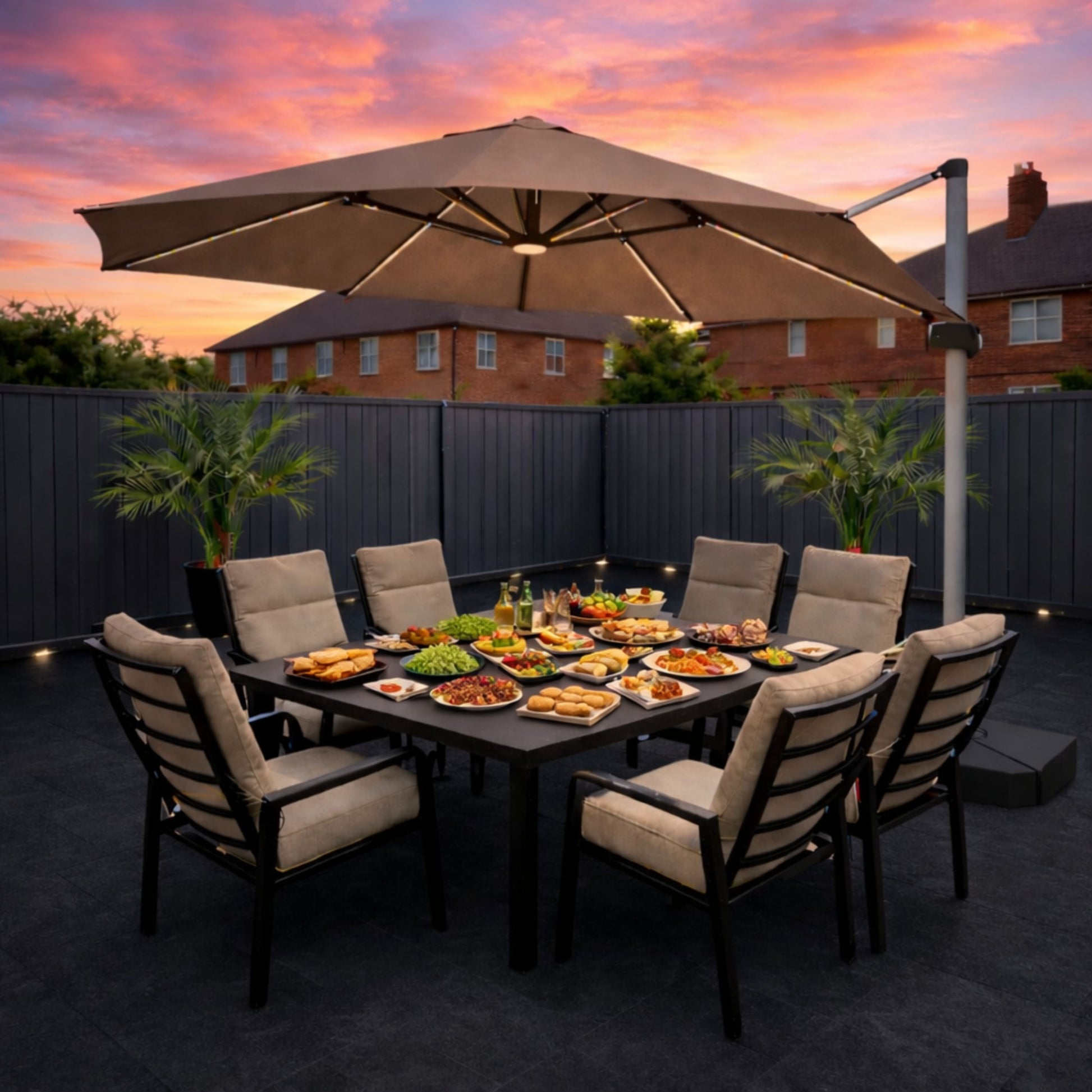 ENJOi Apex LED Round Cantilever Parasol (with base) Taupe - 3.5m