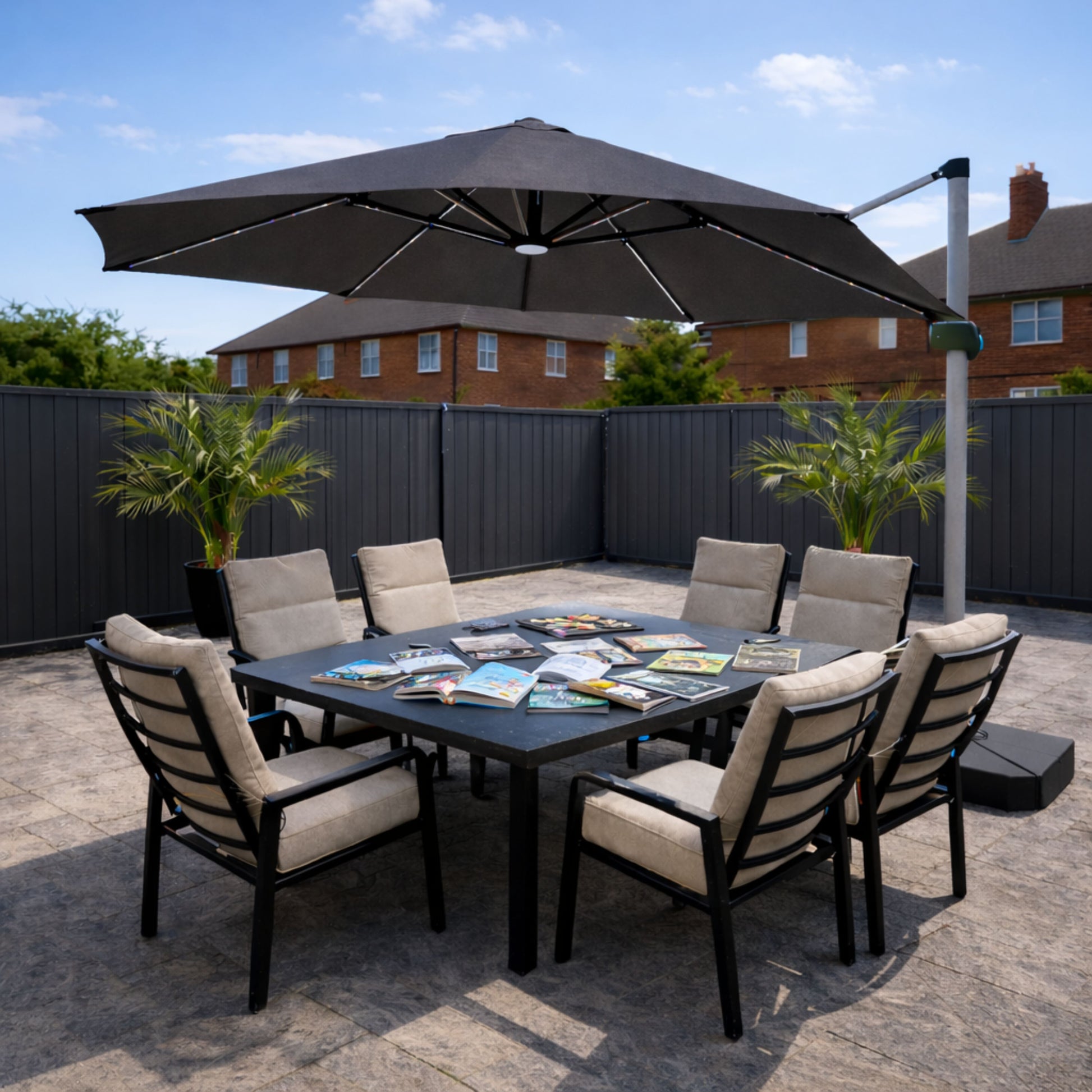 ENJOi Apex 3.5m LED Round Grey Cantilever Parasol with Base