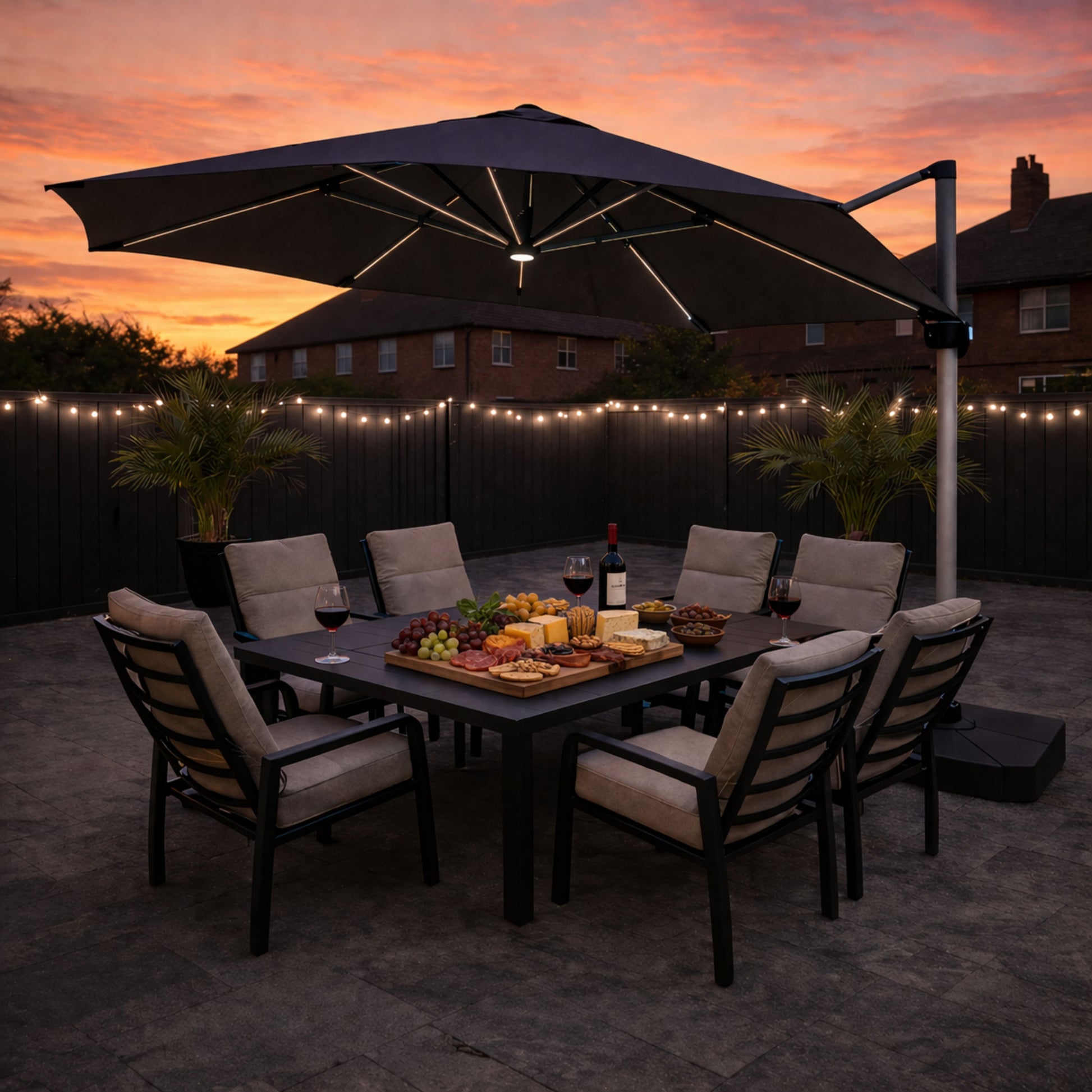 ENJOi Apex 3.5m LED Round Grey Cantilever Parasol with Base