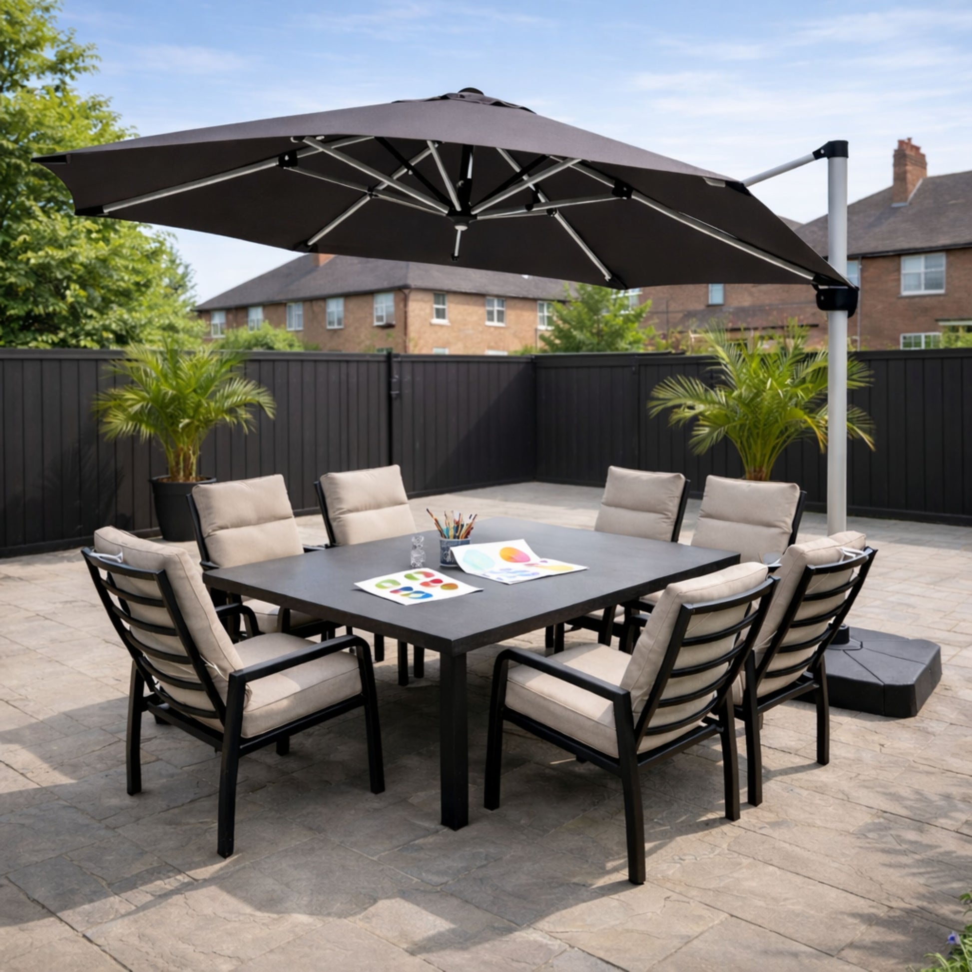 ENJOi Apex 3.5m LED Round Grey Cantilever Parasol with Base