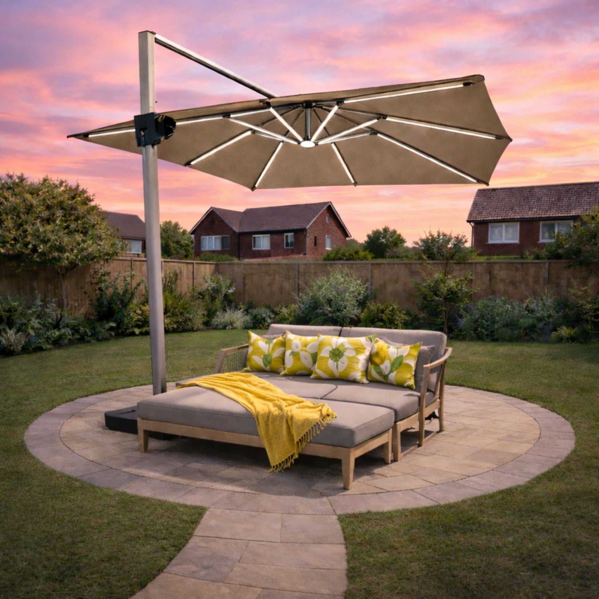 ENJOi Apex 3m x 3m LED Square Taupe Cantilever Parasol with Base