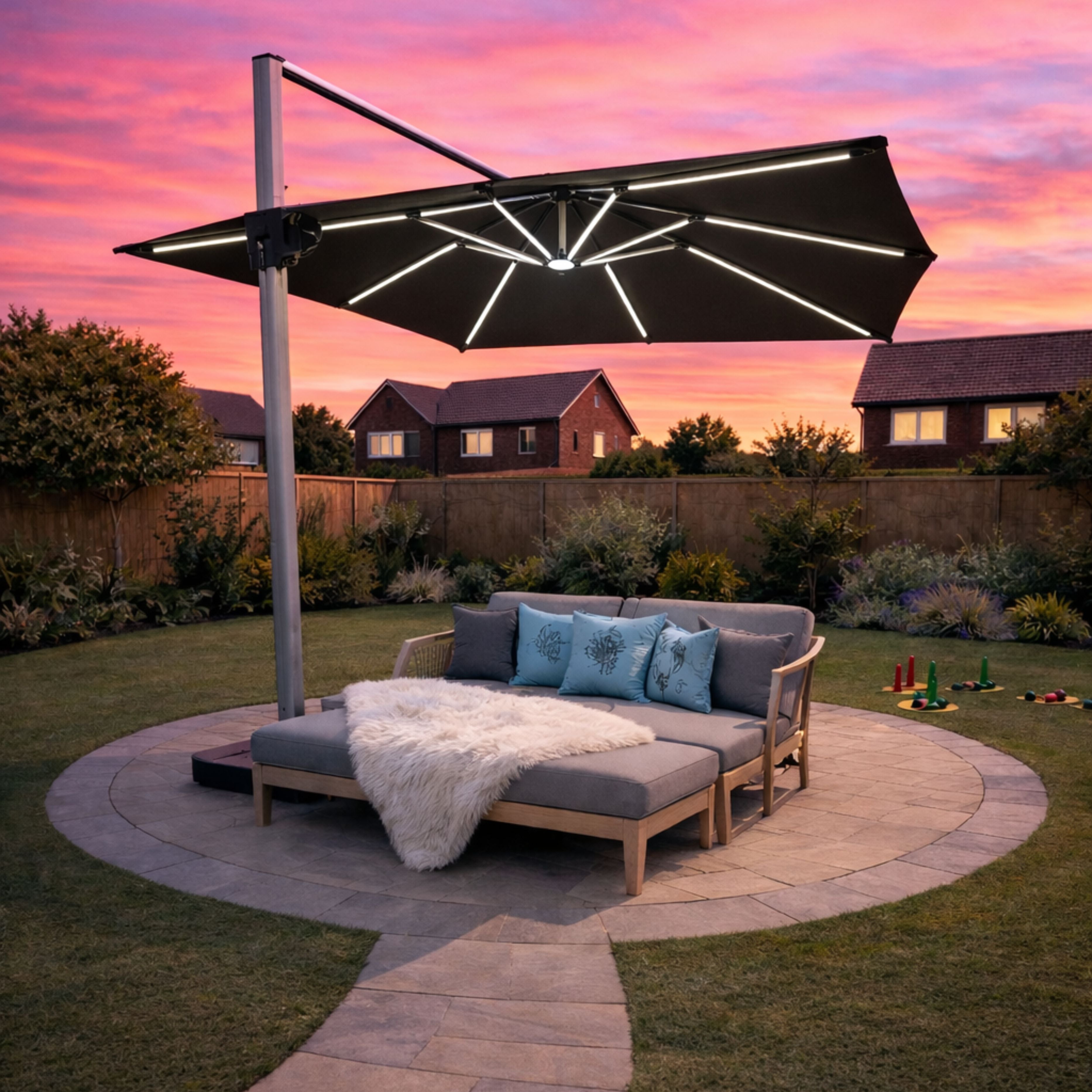 ENJOi Apex 3m x 3m LED Square Grey Cantilever Parasol with Base