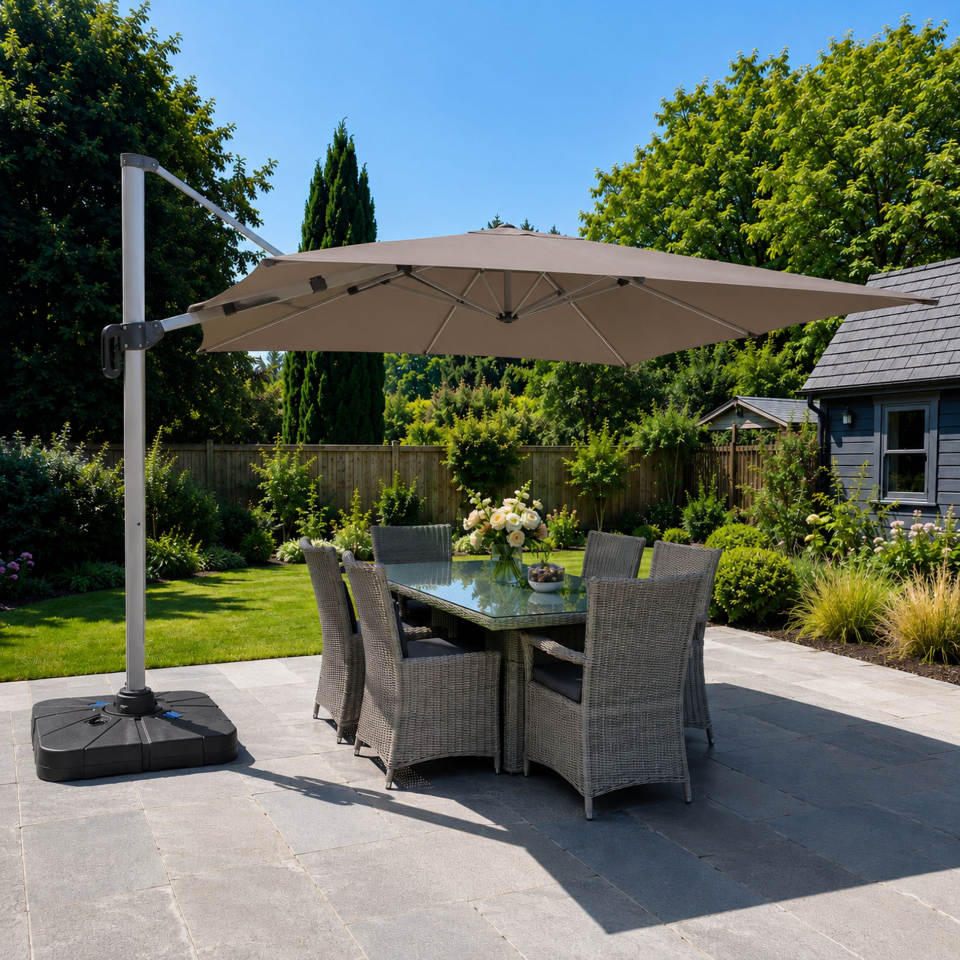 ENJOi Apex LED Rectangular Cantilever Parasol (with base) Taupe - 4m x 3m