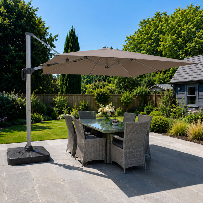 ENJOi Apex LED Rectangular Cantilever Parasol (with base) Taupe - 4m x 3m