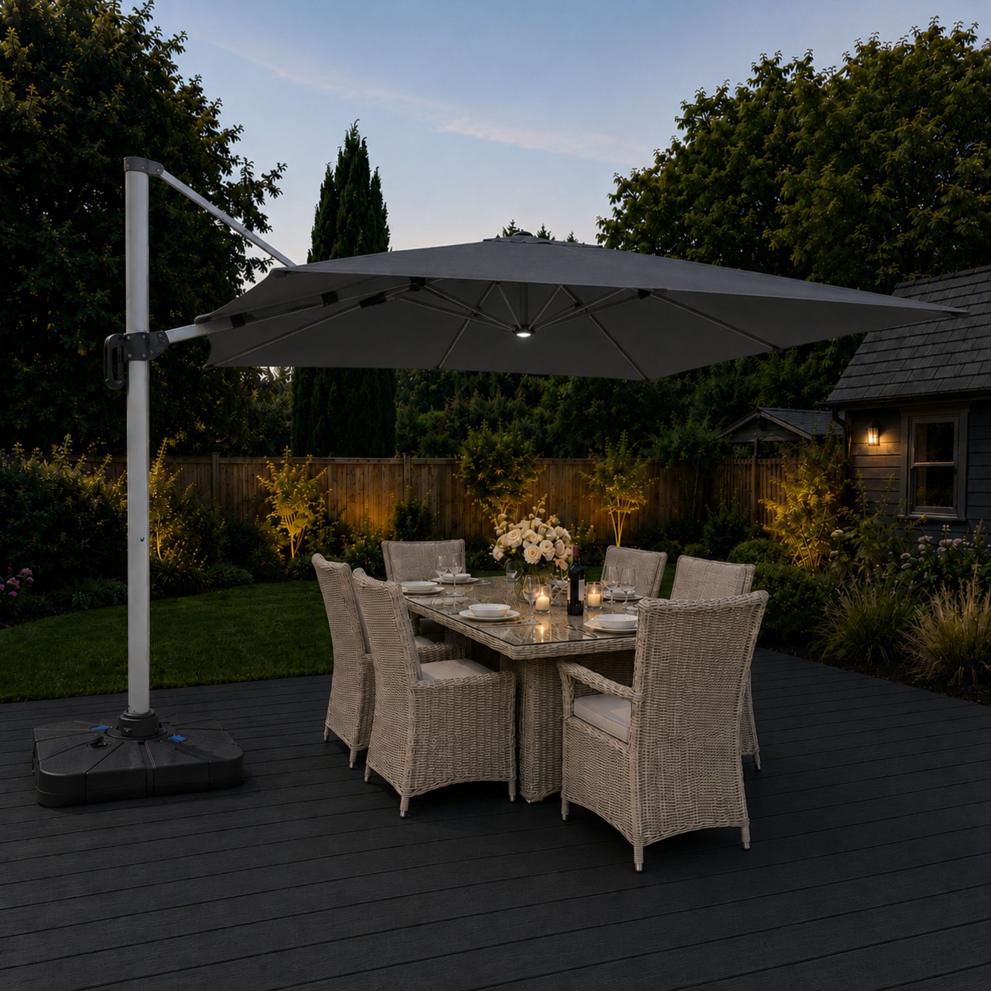 ENJOi Apex LED Rectangular Cantilever Parasol (with base) Grey - 4m x 3m