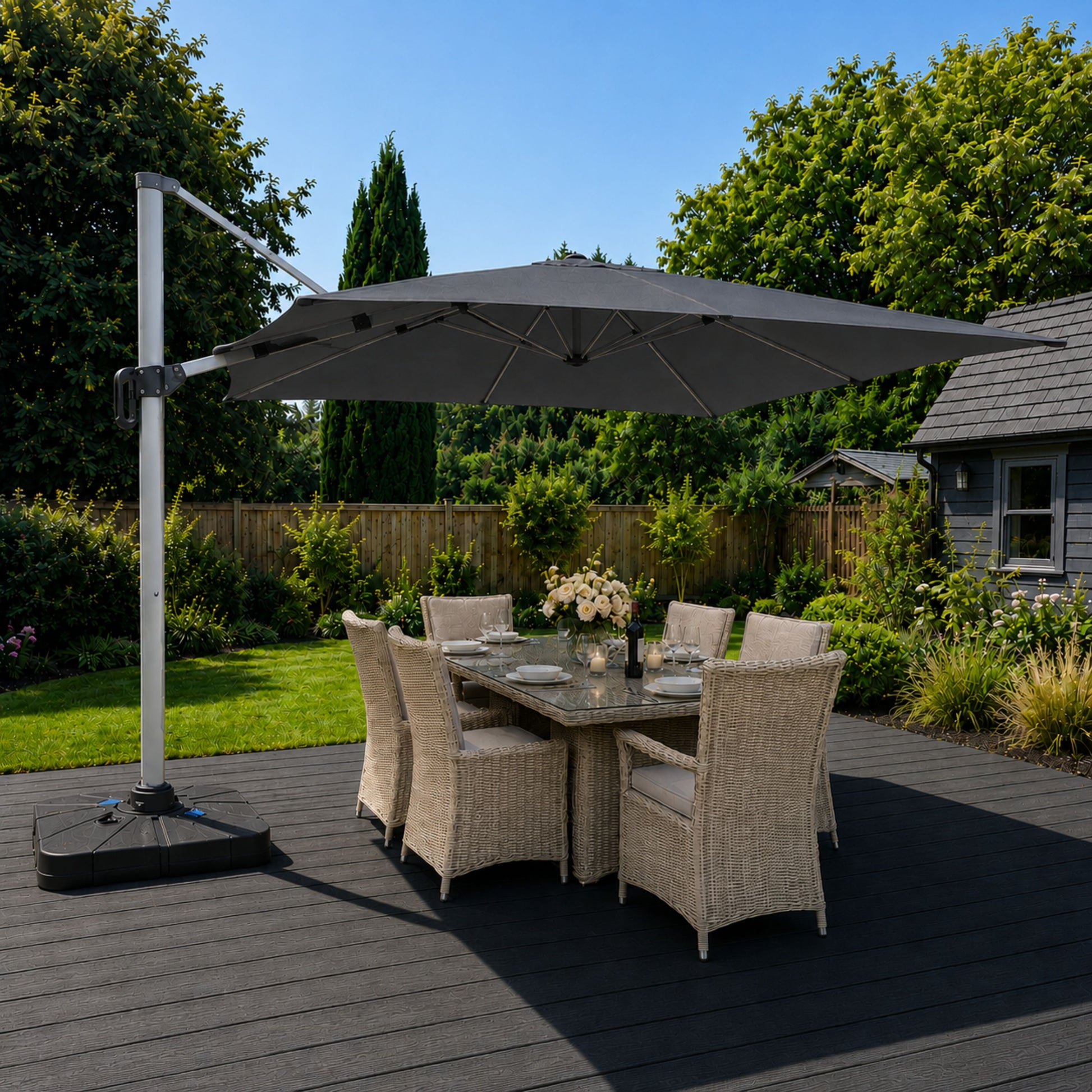 ENJOi Apex LED Rectangular Cantilever Parasol (with base) Grey - 4m x 3m