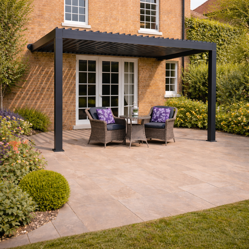ENJOi Leo Aluminium Wall Mounted Pergola 4m x 3m Rectangular Grey