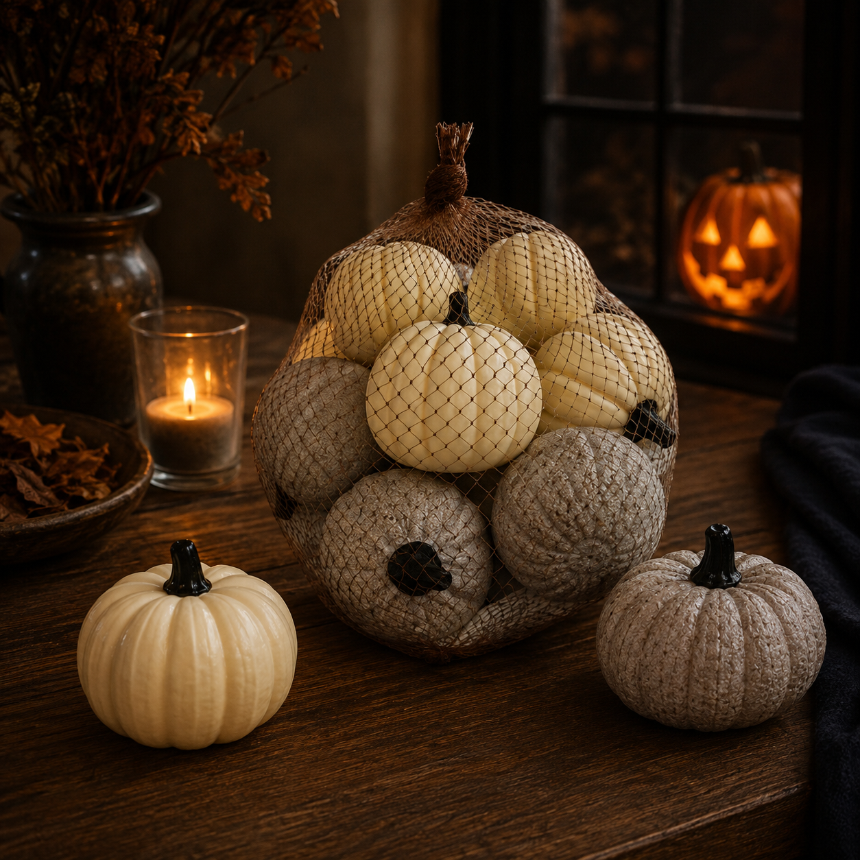 6cm Cream & Grey Pumpkins - Pack of 10
