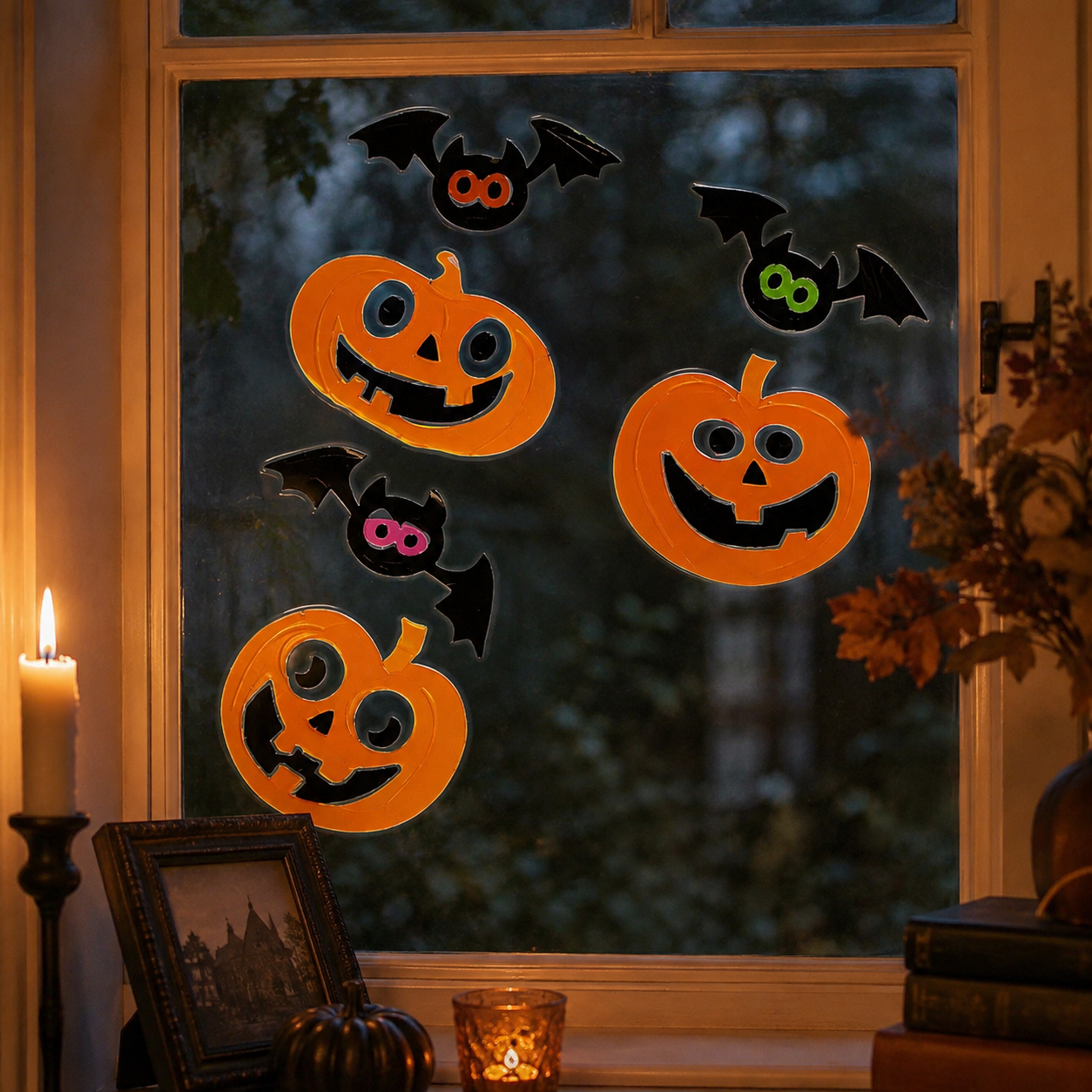 Batty Pumpkins! Halloween Gel Window Sticker Set