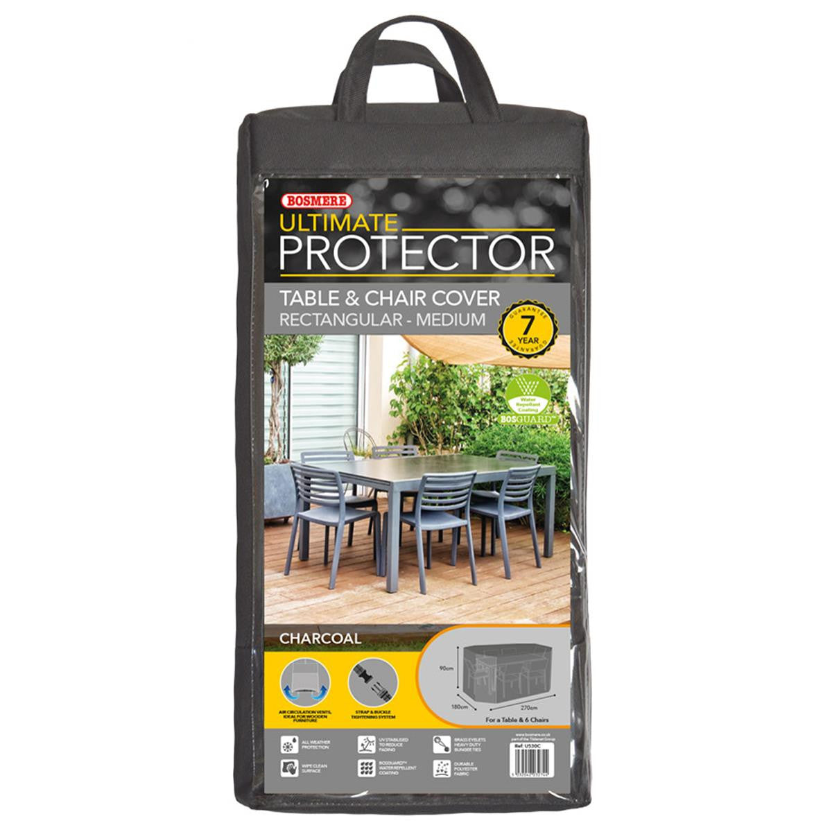 Bosmere Ultimate Protector 6 Seat Rectangular Patio Set Cover - Charcoal - U530C