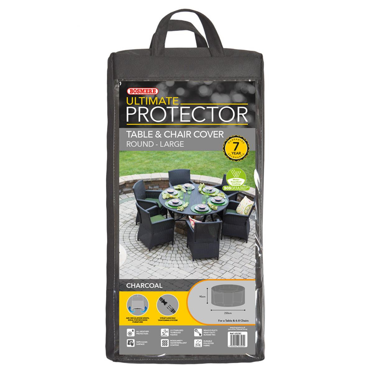 Bosmere Ultimate Protector Round Patio Set Cover - 6-8 Seat - Charcoal - U523C