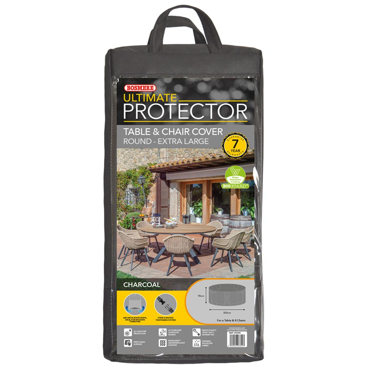 Bosmere Ultimate Protector Round Patio Set Cover - 8 Seat - Charcoal - U524C