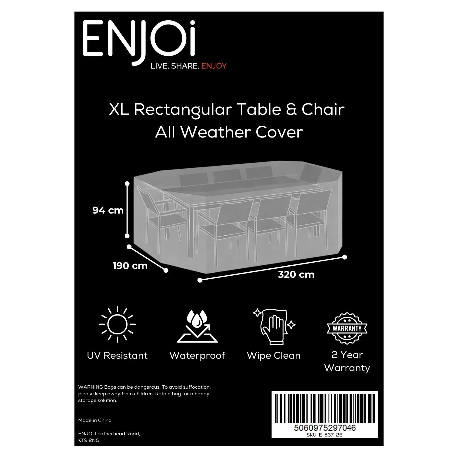 XL Rectangular Table & Chair All Weather Cover