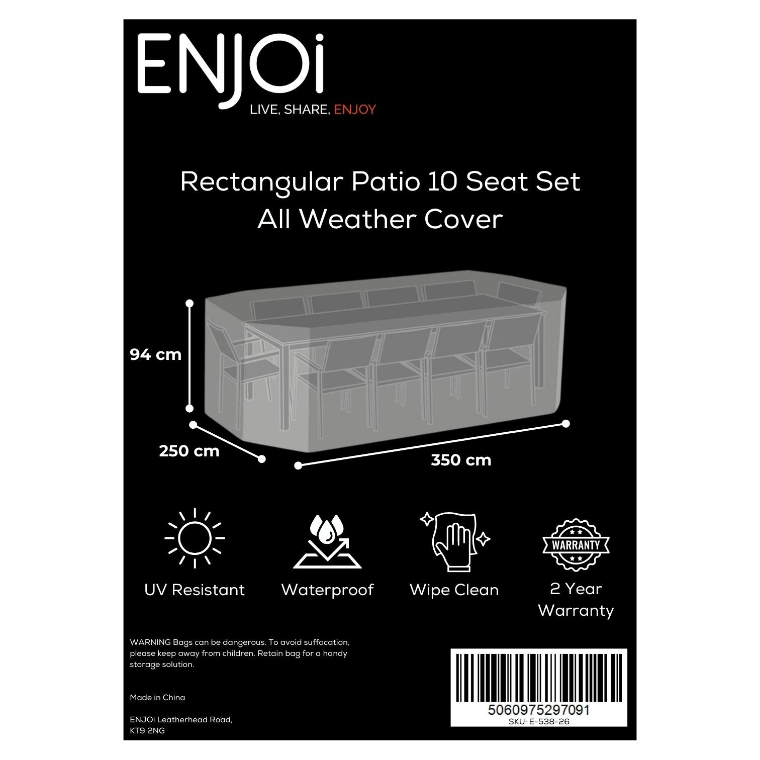 Rectangular Patio 10 Seat Set All Weather Cover