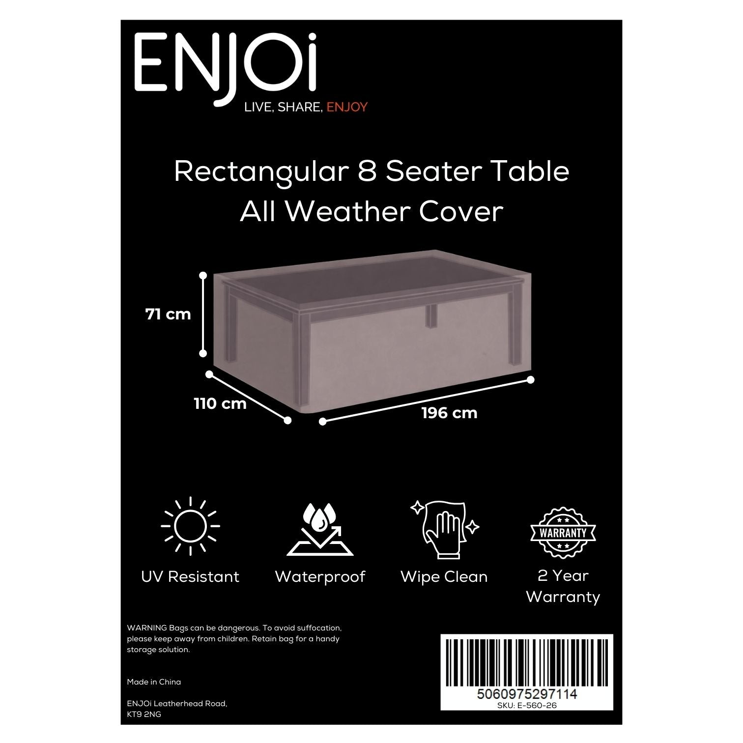 Rectangular 8 Seater Table All Weater Cover