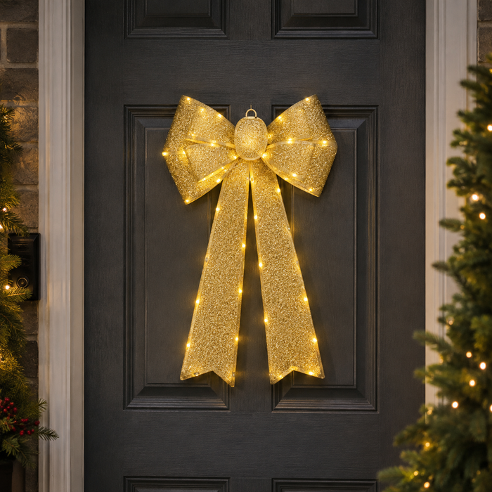 Gold Pre-Light Christmas Bow