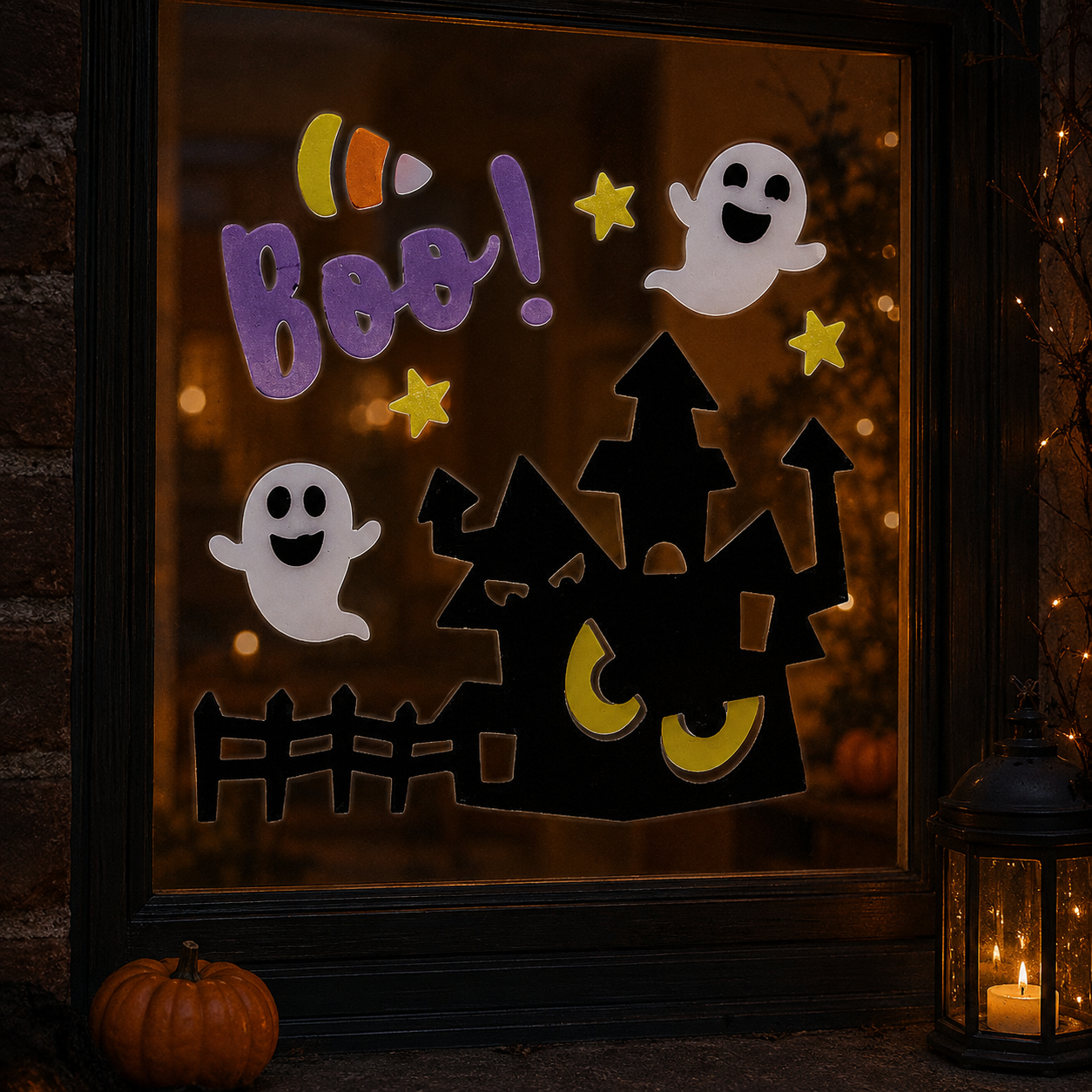 Haunted House Halloween Gel Window Sticker Set