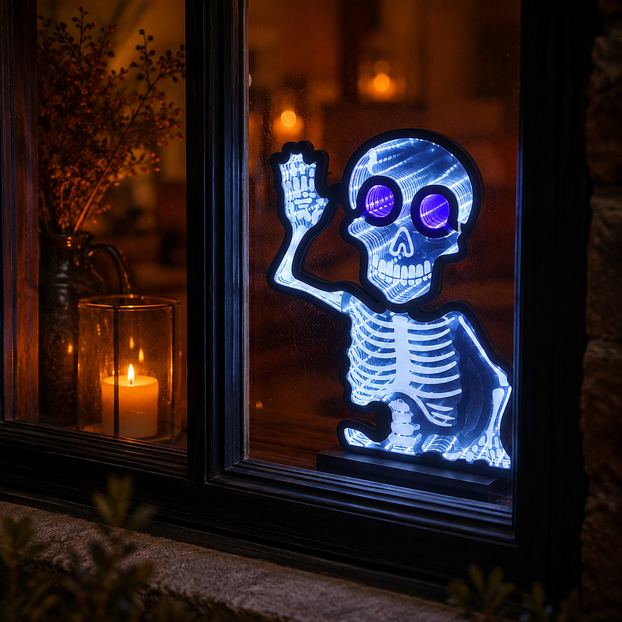 InfiniBones LED Infinity Mirror Halloween Decoration - 28cm