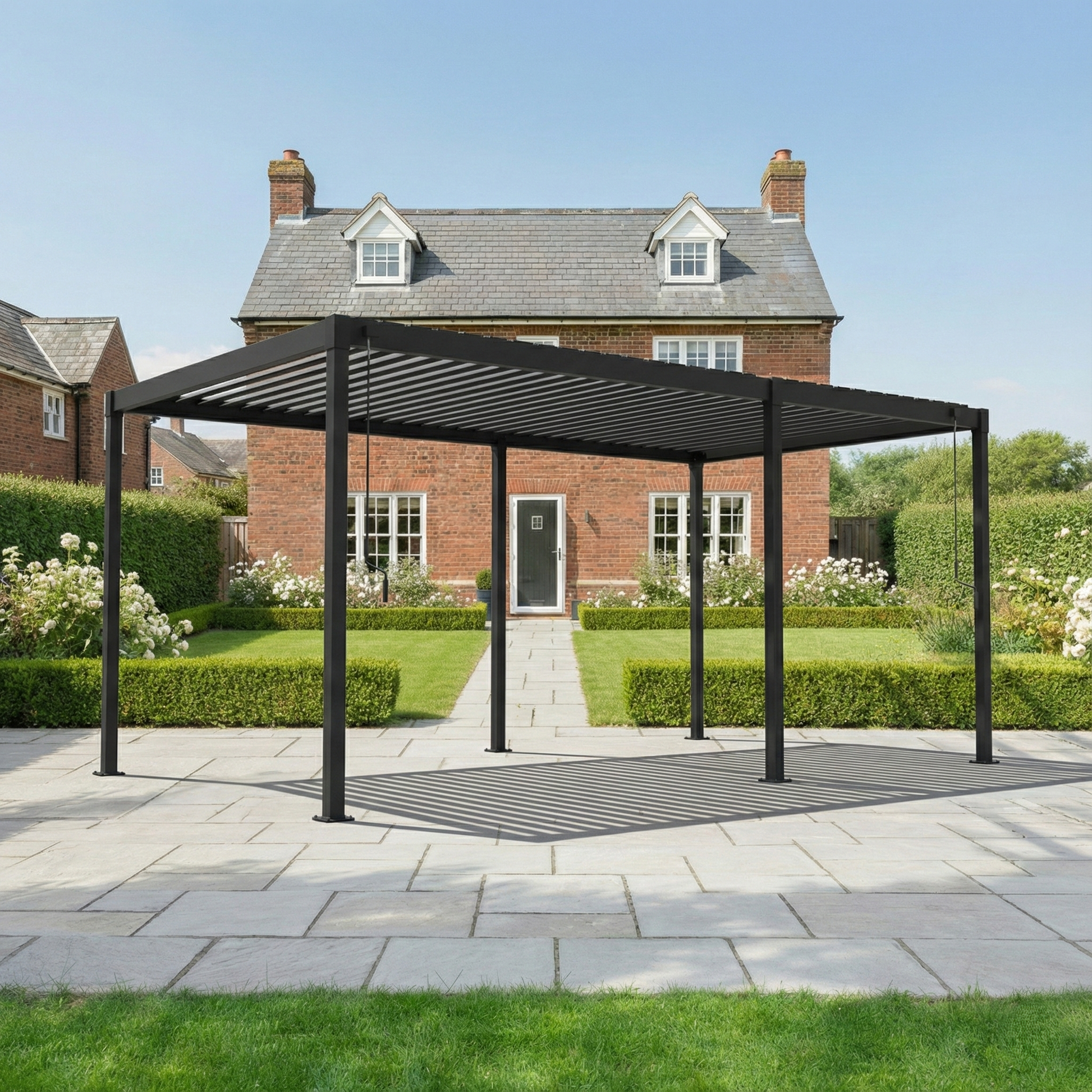 ENJOi Aura Steel Rectangular Pergola Anthracite Grey - 5m x 3m