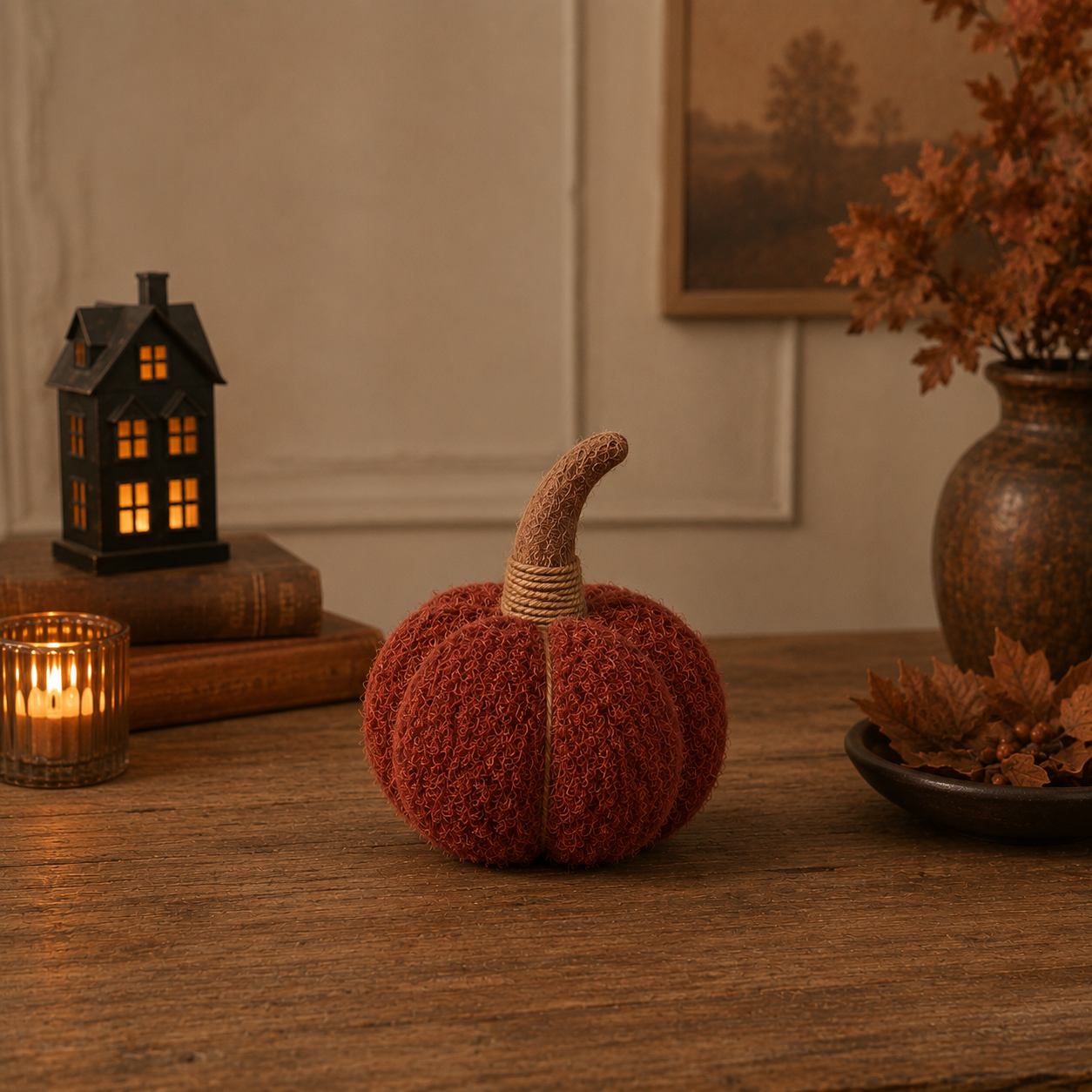 Plushy Pumpkin Berry Brown Large Autumn Decoration