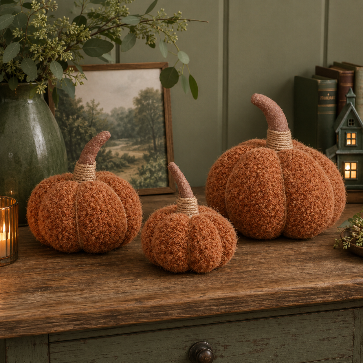 Plushy Pumpkin Chestnut Large Autumn Decoration