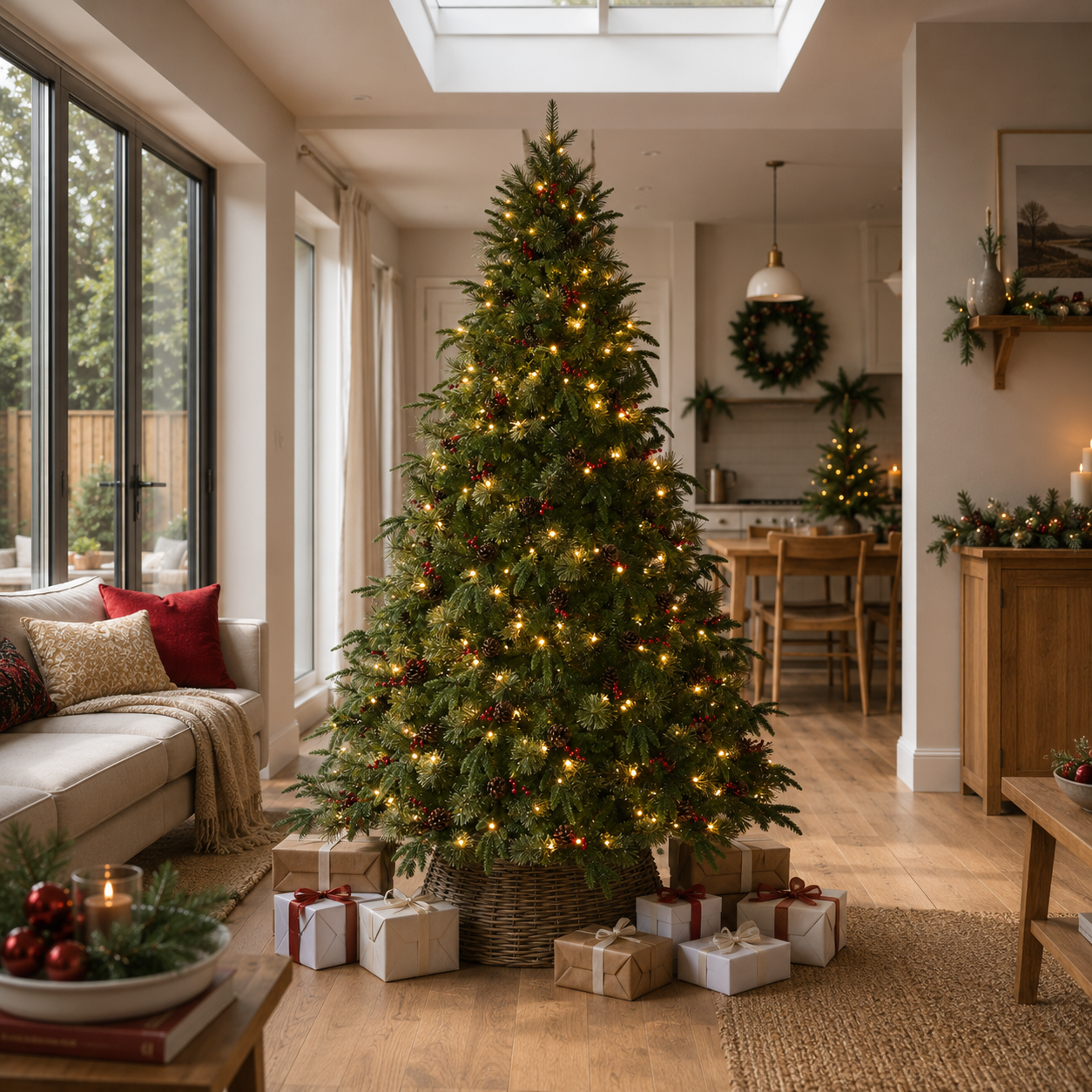 8ft Pre-Lit Christmas Tree with Berries & Pinecones
