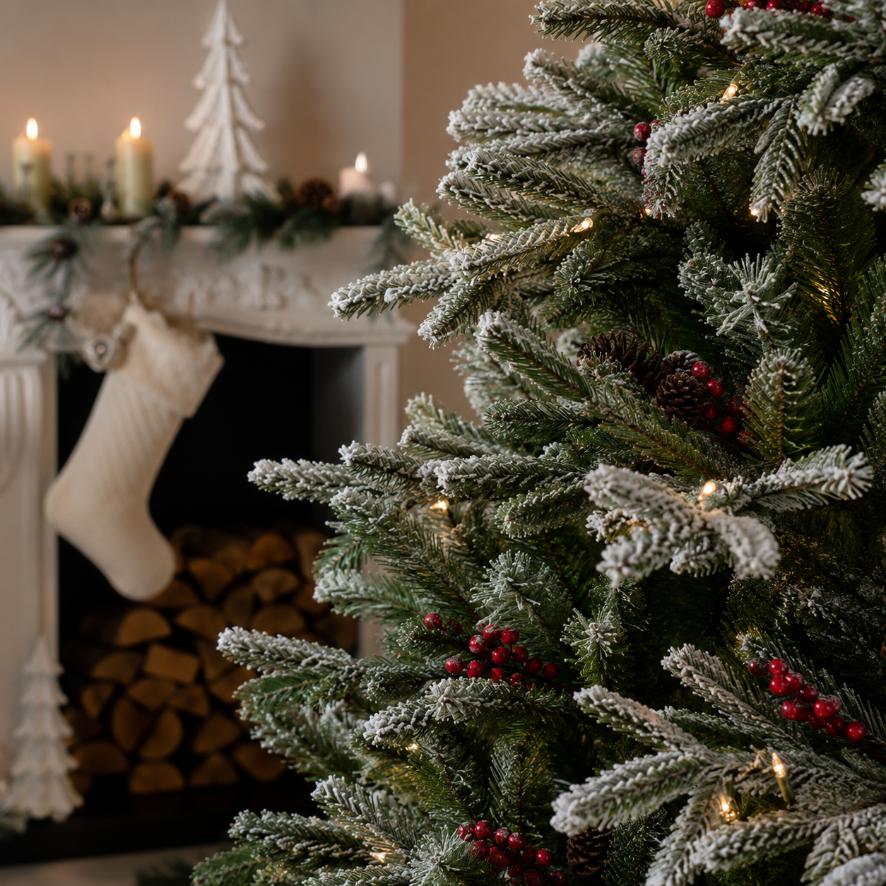 8ft Pre-Lit Christmas Tree with Berries & Pinecones