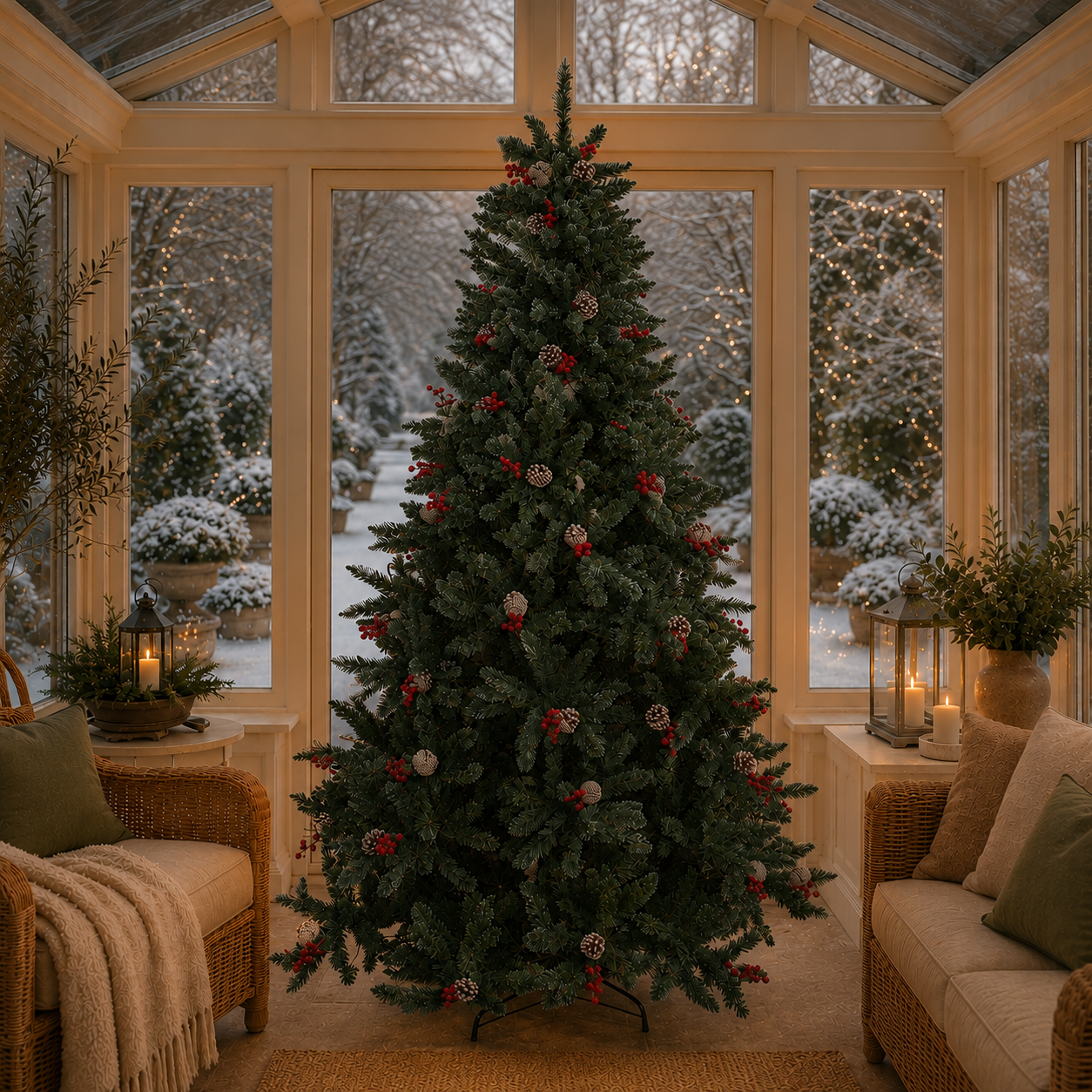 7ft Pre-Lit Frosted Pine BerryCone Artificial Christmas Tree