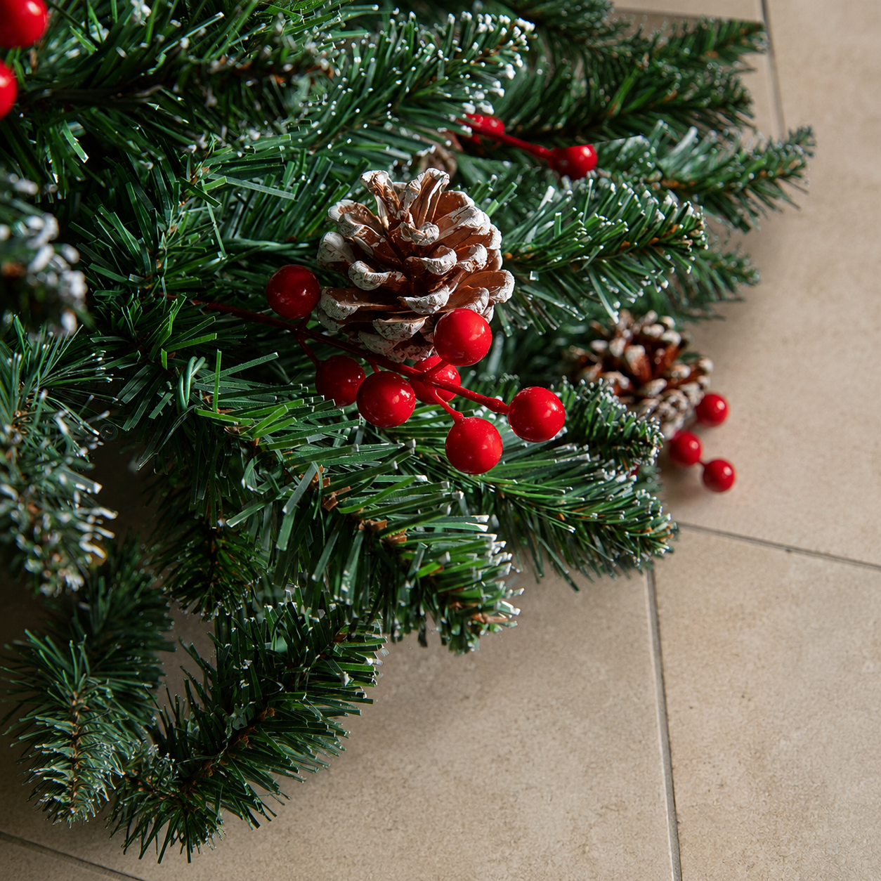 7ft Pre-Lit Frosted Pine BerryCone Artificial Christmas Tree