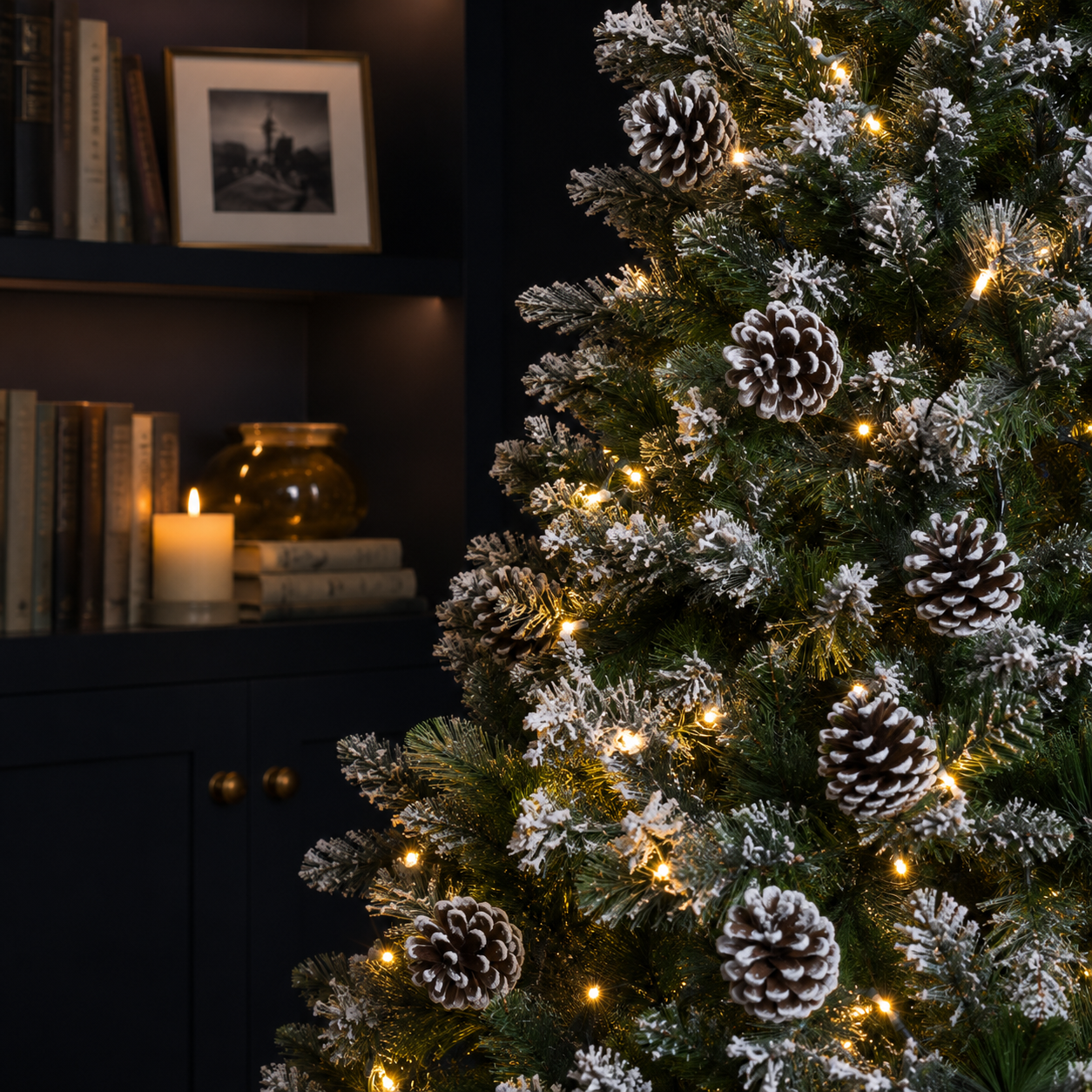 6ft Pre-Lit White Tip Pine Christmas Tree with Pinecones