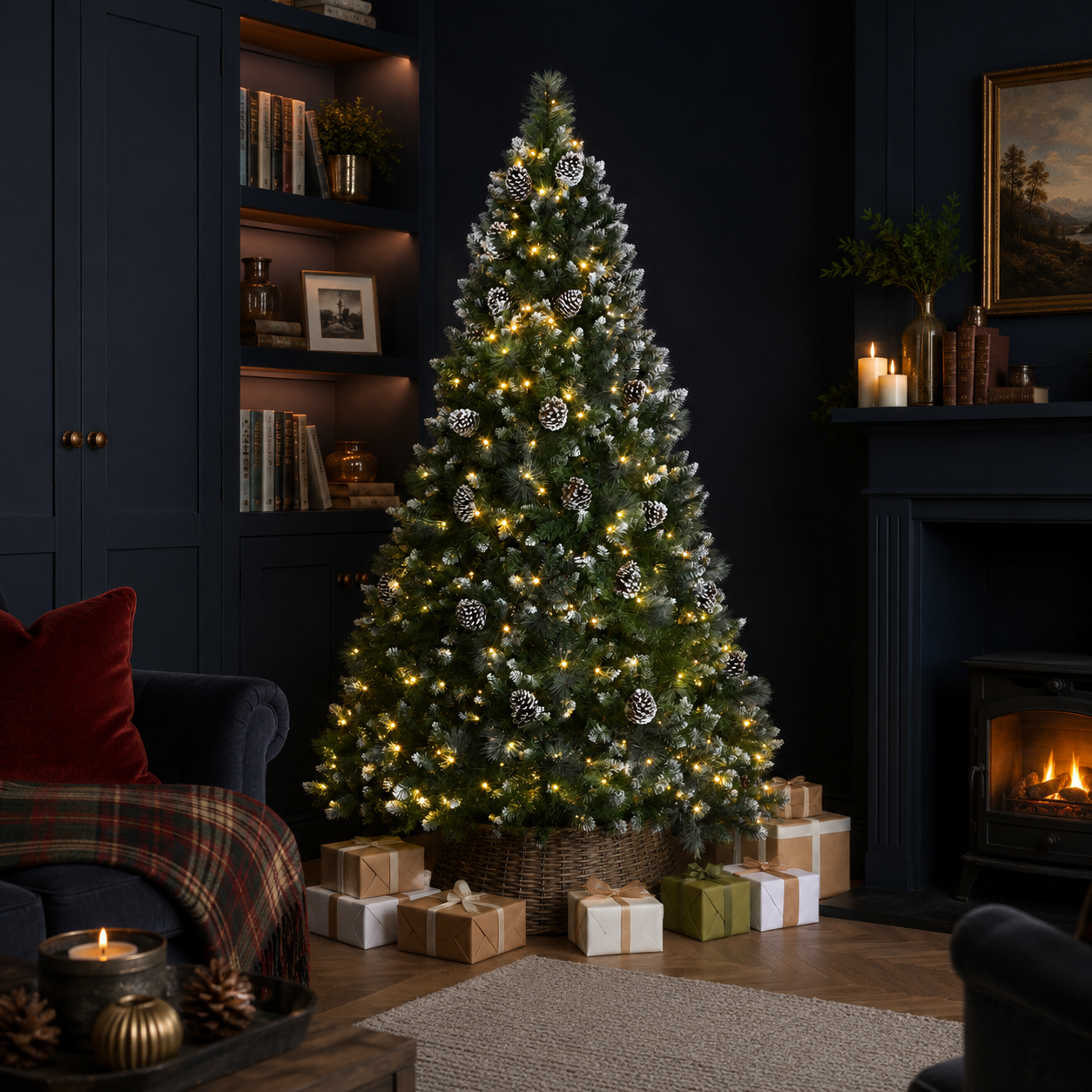 6ft Pre-Lit White Tip Pine Christmas Tree with Pinecones
