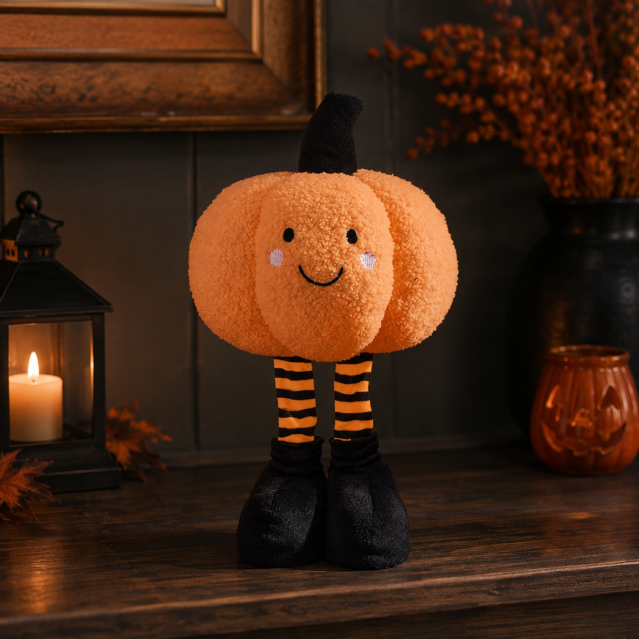Smiley Pumpkin Orange Standing Halloween Decoration