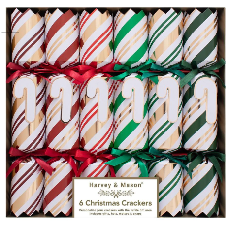 Harvey & Mason Candy Cane Christmas Crackers - 12" - Pack of 6