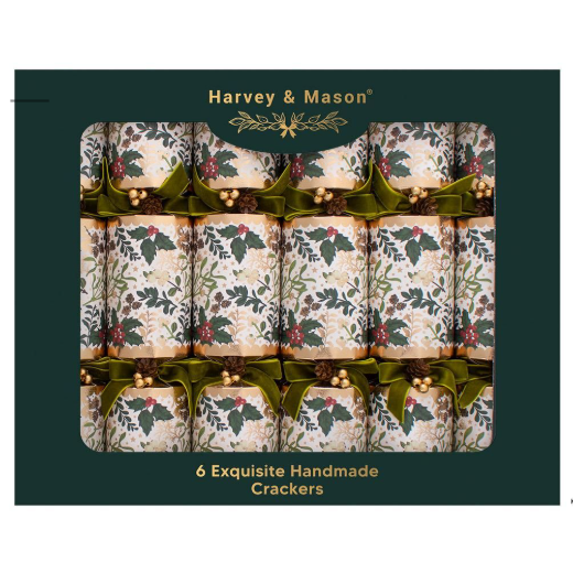 Harvey & Mason Exquisite Green Foliage Christmas Crackers - 13.5" - Pack of 6
