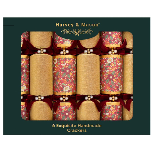 Harvey & Mason Exquisite Red Flower Christmas Crackers - 13.5" - Pack of 6