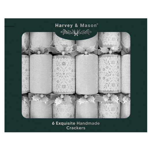 Harvey & Mason Exquisite Silver Christmas Crackers - 13.5" - Pack of 6