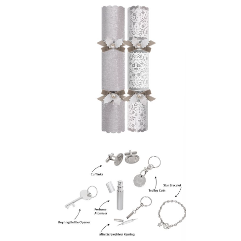 Harvey & Mason Exquisite Silver Christmas Crackers - 13.5" - Pack of 6