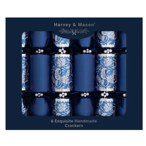 Harvey & Mason Exquisite Blue Paisley Christmas Crackers - 13.5" - Pack of 6