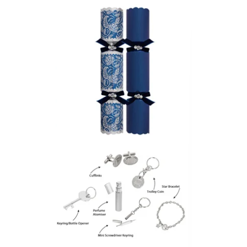 Harvey & Mason Exquisite Blue Paisley Christmas Crackers - 13.5" - Pack of 6