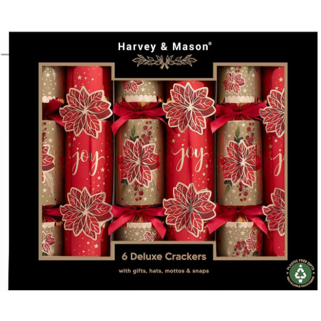 Harvey & Mason Deluxe Poinsettia Christmas Crackers - 13.5" - Pack of 6