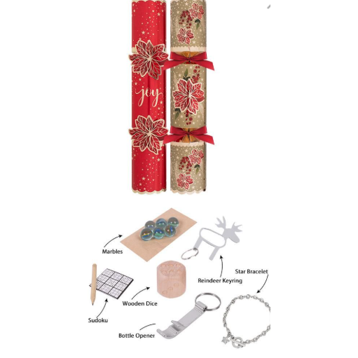 Harvey & Mason Deluxe Poinsettia Christmas Crackers - 13.5" - Pack of 6