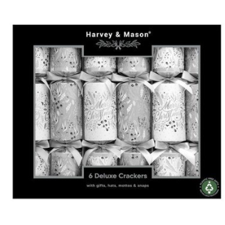 Harvey & Mason Deluxe Silver Foliage Christmas Crackers - 13.5" - Pack of 6